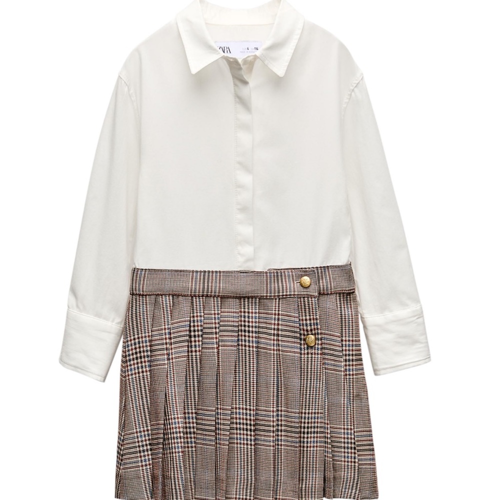 Zara White Blouse with Plaid Skirt Dress